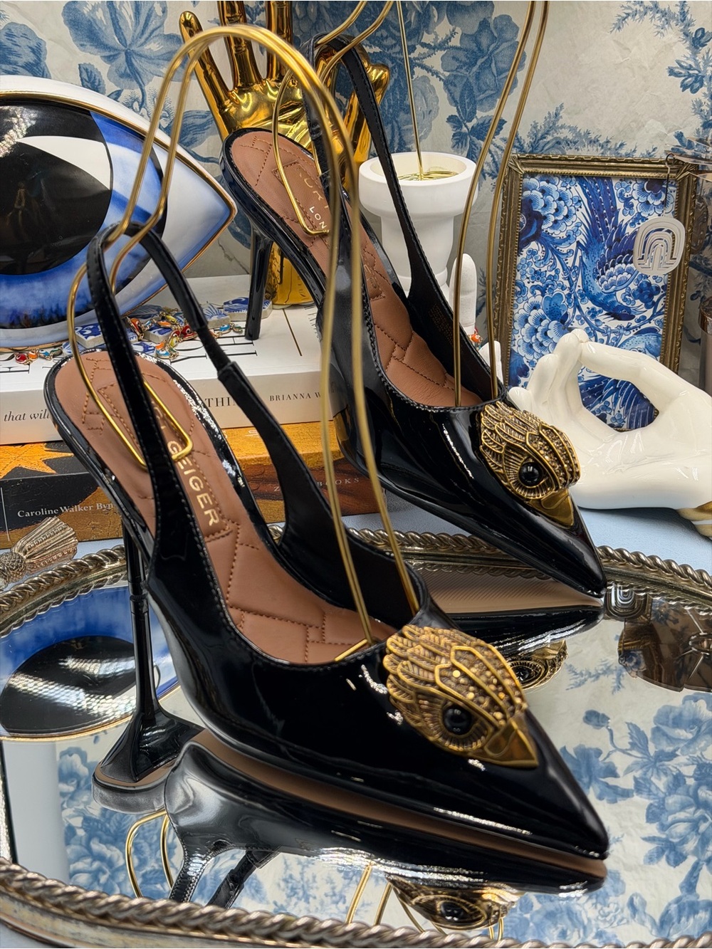 🆕 KURT GEIGER LONDON 🧿 NWOB Belsize Large Eagle Slingback Heels, Black - Sz 7